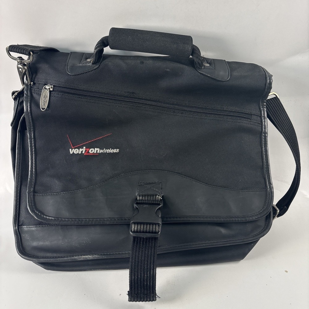 Black Leather Messenger Bag Laptop Briefcase Shoulder Strap Work Office Bag